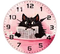 Mabpedo Exclusive Black Cat Wall Clock 30cm - Battery Operated Clock, Silent Non Ticking Glass Analog Clocks with Premium Glass Easy to Read Numbers for All Ages Bedroom Bathroom Living Room Hotel