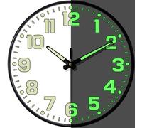 Mabpedo Glow in the Dark Wall Clock Non Ticking, 10 inch Silent Wall Clocks Battery Operated, Large Number Tempered Glass, Round Night Light Analog Clock for Bedroom Living Room Kitchen Office, White