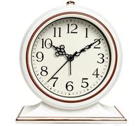 Mabpedo Loud Battery Operated Alarm Clock for Heavy Sleepers Adults- 4.5" Plastic Frame Analog Desk Clock with Silent Movement, Retro Table Alarm Clocks for Bedroom Seniors,White
