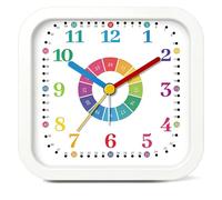 Mabpedo Modern Silent Analog Battery Operated Alarm Clock, 4.5" Loud Alarm Clock for Heavy Sleepers with Unique Dial & Numbers, Plastic Desk Learning Clock for Kids Bedroom Classroom Dorms, White