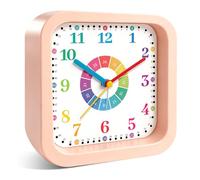 Mabpedo Modern Silent Learning Alarm Clock for Kids, 4.5" Loud Battery Operated Alarm Clock for Heavy Sleepers with Unique Dial & Numbers, Plastic Desk Clock for Kids Bedroom Classroom Dorms, Pink