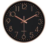 Mabpedo Modern Silent Wall Clock, 30cm Wall Clocks Battery Operated Large Number, Non-Ticking Analog Clock with Tempered Glass Quartz Clocks for Living Room Bedroom Office Kitchen, Black Rose Gold