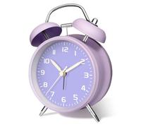Mabpedo Old School Loud Alarm Clock for Heavy Sleepers, 11.5cm Metal Battery Operated Alarm Clock with Twin Bell Light, Silent Analog Retro Desk Nightstand Clocks for Teens Seniors Adult, Purple