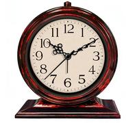 Mabpedo Retro Loud Alarm Clock for Heavy Sleepers, 4.5" Plastic Analog Battery Operated Alarm Clocks with Wooden Grain Frame, Silent Desk Clock for Bedroom Home Office Seniors, Red Brown
