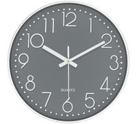 Mabpedo Silent Wall Clocks Battery Operated 20cm, Analog Wall Clock with Oversized Number Tempered Glass Clock Face, Quartz Non Ticking Wall Clocks for Living Room Bedroom Kitchen Office, Grey