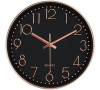Mabpedo Silent Wall Clocks Battery Operated 8 Inch, Analog Wall Clock with Oversized Number Tempered Glass Clock Face, Non Ticking Wall Clocks for Living Room Bedroom Kitchen Office, Black Rose Gold