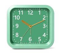 Mabpedo Simple Analog Loud Alarm Clock for Heavy Sleepers, 4.5" Square Plastic Silent Battery Operated Alarm Clocks with Easy Read Dial, Desk Clock for Bedroom Adults Seniors College Students, Green