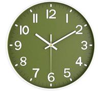 Mabpedo Wall Clock, 8 Inch Wall Clocks Battery Operated, Modern Non Ticking Silent Digital Analog Small Wall Clock for Bedroom Living Room Kitchen Office Gym Classroom Outdoor Clocks, Olive Green