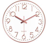 Mabpedo Wall Clock, Silent Wall Clocks Battery Operated 10 Inch- Modern Non Ticking Analog Clock with Large Numerals Tempered Glass Clocks for Bedroom, Living Room, Kitchen, Office Decor, Rose Gold