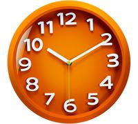Mabpedo Wall Clocks Battery Operated - 28cm Silent Non Ticking 3D Numbers Easy Read Analog Clock with 2 Hooks Premium HD Glass Clocks for Living Room Bedroom Kitchen Gym Outdoor Decor, Orange