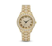 MABZ London Unisex Gold Iced Out Watch - Oversized Crystal Bezel, Full Pavé Diamond Dial with Black Roman Numerals, Hip Hop Rapper Style Luxury Watch