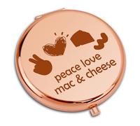 Mac and Cheese Gifts for Women Girls Travel Compact Pocket Makeup Mirror Cheese Lovers Gift for Friends Daughter Niece Funny Foodie Chef Baker Pastry Food Lovers Present Round Rose Gold Makeup Mirror