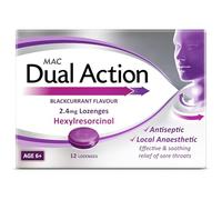 Mac Dual Action Blackcurrant Flavour 12 Lozenges - Effective & Soothing Relief of Sore Throats and Associated Pain