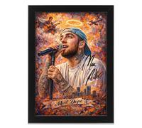 Mac Miller Art Styled Signed Poster Print - Limited Edition Autograph Fan Gift, Collectible Memorabilia Wall Art Merchandise - Balloonerism & Swimming (A4 Framed)