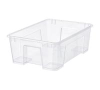 MAC Small Storage Box, Transparent,with snap closure, stackable, living room, bedroom, garage (39x28x14 cm)