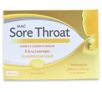 MAC Sore Throat Honey & Lemon 0.6mmg Lozenges 12 Pack