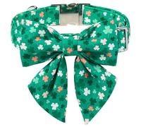 Maca Bates St. Patrick's Day Shamrock Dog Collar with Sailor Bow Tie,Extra Large Girl Boy Dogs, Green Pink White Clover Pattern,Adjustable Durable Soft Collars Irish Gift for Male Female Puppy