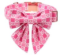 Maca Bates Valentine's Day Dog Collar with Sailor Bow for Large Girl Boy Dogs,Checkered Pink Love Hearts Pattern,Adjustable Durable Soft Plaid Valentine Gift for Female Male Puppy
