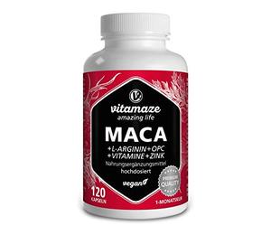 Maca Root Capsules - Libido Booster for Men and Women - Natural Testosterone Substitute - 5000 mg Maca Extract Powder + L-Arginine + Vitamin B6, B12 + OPC + Zinc - 120 Organic Capsules