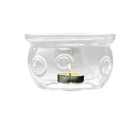Macabolo Heat Resistant Teapot Warmer Base Clear Borosilicate Glass Round Shape Insulation Tea Light Portable Teapot Holder