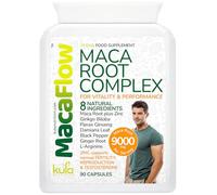 MacaFlow - Maca Root Complex for Men - High Strength 9000mg with Ginkgo Biloba, Panax Ginseng, L-Arginine, Damiana Leaf Extract, Black Pepper and Zinc for Normal Fertility - 90 Capsules (Not Tablets)