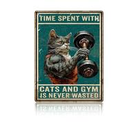 macago Cat Gym Metal Tin Sign Time Spent With Cats And Gym Is Never Wasted Motivational For Gym Workout Sign For Home Gym Motivational Sign Fitness Sign Workout Room Decor 12x16inch