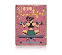 macago Girl Gym Metal Sign Strong Is Beautiful Weightlifting for Home Gym Bodybuilding Metal Sign Weightlifting Wall Art Decor for Workout Room Fitness Studio Garage Gym Motivation 12x16inch