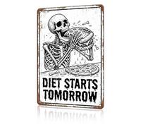 macago Metal Tin Sign Vintage Wall Decor - Diet Starts Tomorrow - Funny Kitchen Art for Pizza Lovers & Procrastinators - Humorous Home Dining Room Decoration 8x12