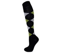Macahel Cotton Knee High Argyle Design Socks (Lime White on Black)