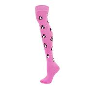 Macahel Festive Bright Cute Over The Knee Penguin Design Print Pink Socks Size 4-8 (Penguin Pink)