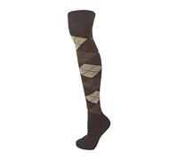 MACAHEL Ladies Cotton Rich Over The Knee Argyle Diamond Design Socks (LATTE ON BROWN)