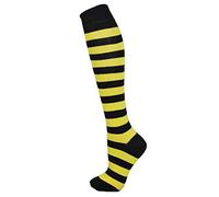 Macahel Ladies Striped Stripey Knee high socks Size 4-8 (Black & Yellow)