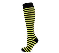 macahel Ladies Thin Striped Knee high Long Socks 4-8 (Black & Yellow)