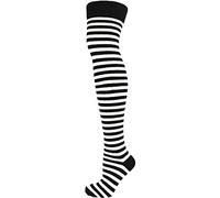 Macahel Thin Striped Over the knee Socks (BLACK & WHITE)