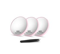 Macaki 20X&30X&40X Magnifying Mirror Suction Cup, 3.5 in Small Magnified Mirror with Tweezers, Pink, Set of 3