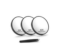 Macaki 20X/30X/40X Magnifying Mirror with Suction Cups and Tweezers Set, 3.5 inches Travel Magnified Makeup Mirror, Black, 3PCS
