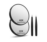 Macaki 20X&40X Magnifying Mirrors with Suction Cups and 2 Tweezers Set，3.5 inches Magnified Makeup Mirror, Black, 2PCS