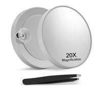 Macaki 20X Magnifying Mirror, 8.8cm Magnified Makeup Mirror and Slant Tweezers with 2 Suction Cups,Grey, 1PCS