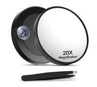 Macaki 20X Magnifying Mirror with 2 Suction Cups, 8.8cm Magnified Makeup Mirror and Slant Tweezers,1PCS,Black