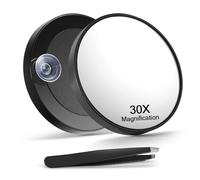 Macaki 30X Magnifying Mirror with 2 Suction Cups, 8.8cm Magnified Makeup Mirror and Slant Tweezers,1PCS,Black