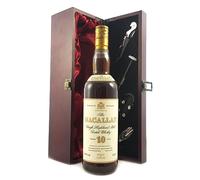 Macallan 10 Year Old Single Highland Malt Whisky 1990's Bottliing in a silk lined wooden box with four wine accessories, 1 x 750ml