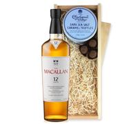 Macallan 12 YO Double Cask And Dark Sea Salt Charbonnel Chocolates Box | 12 Year Old Single Malt Whisky 70cl 40% abv