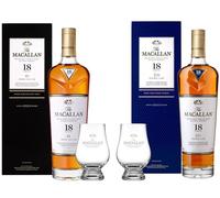 Macallan 18 Double cask & Macallan 18 Sherry Whisky, 2 Branded Glencrian Glasses