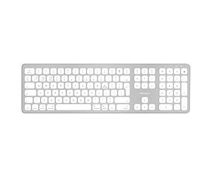 Macally BTWKEYMB-UK, extended Quick-Switch Bluetooth wireless keyboard for Mac, PC, iOS and Android, number pad, UK QWERTY layout, aluminium design