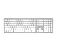 Macally BTWKEYMB-US, extended Quick-Switch Bluetooth wireless keyboard for Mac, PC, iOS and Android, number pad, US QWERTY key cap layout, aluminium design