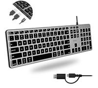 Macally Keyboard for Mac with USB Hub (2X USB-A / 1x USB-C) - 2 in 1 Plug Wired Mac Keyboard - Adjustable Backlit Apple Compatible Keyboard - Auto OS Detection for Mac, PC, Android, iOS - Space Gray