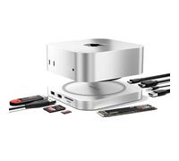 Macally Mac mini M4 Hub - Expand Your Setup - NVMe PCIe/SATA SSD Enclosure, SD/MicroSD Card Readers, 3X USB A Ports, AUX, 4K HDMI - Plug and Play Mac mini M4 Dock with SSD