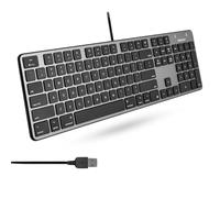 Macally Slim USB Wired Keyboard for Mac - Full Size 104 Key Layout & 16 Shortcut Keys - Scissor Keycaps for Tactile Typing - Wired Keyboard with Numeric Keypad - Space Gray