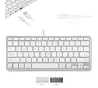 Macally Small Keyboard for Mac with USB Hub (3 Ports) - Wired 2 in 1 USB C + A Plug - Save Space with an Apple Compatible Keyboard (78-Key Layout) - Silver
