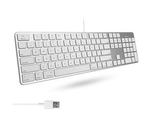 Macally Ultra-Slim USB Wired Keyboard with Number Keypad for Apple Mac Pro, MacBook Pro/Air, iMac, Mac Mini, Laptop Computers, Windows Desktop PC Laptops, Silver (SLIMKEYPROA)